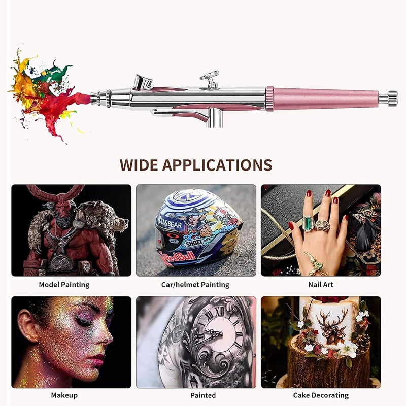 crpen Airbrush Kit Portable Airbrush Accessories Air Brush Kit with Air Compressor 0.3 mm Needles Air Brush Gun Set for Painting,Model,Cake Decorating，Makeup，Nail Art (Pink -0.3 Nozzle) - Image 3